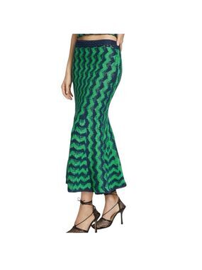 Women's Wales Bonner Ocean Zigzag Green and Blue Midi Skirt Size Small NWT